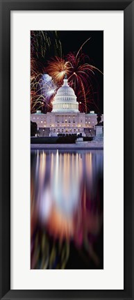 Framed Firework display over a government building at night, Capitol Building, Capitol Hill, Washington DC, USA Print