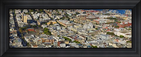 Framed Aerial view of buildings in a city, Columbus Avenue and Fisherman&#39;s Wharf, San Francisco, California, USA Print
