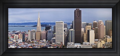 Framed Skyscrapers in the city with the Oakland Bay Bridge in the background, San Francisco, California, USA 2011 Print