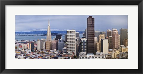 Framed Skyscrapers in the city with the Oakland Bay Bridge in the background, San Francisco, California, USA 2011 Print