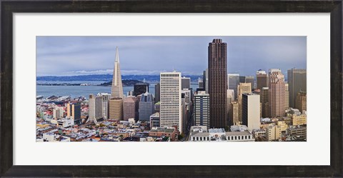 Framed Skyscrapers in the city with the Oakland Bay Bridge in the background, San Francisco, California, USA 2011 Print