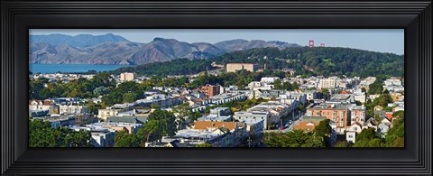 Framed Entrance to San Francisco Harbor, Golden Gate Bridge Towers visible above the Presidio, San Francisco, California, USA Print