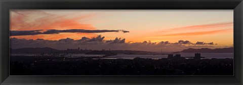 Framed City view at dusk, Emeryville, Oakland, San Francisco Bay, San Francisco, California, USA Print