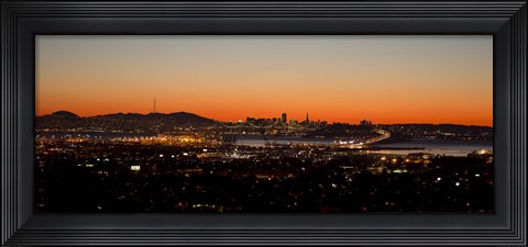 Framed City view at dusk, Oakland, San Francisco Bay, San Francisco, California, USA Print