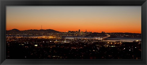 Framed City view at dusk, Oakland, San Francisco Bay, San Francisco, California, USA Print