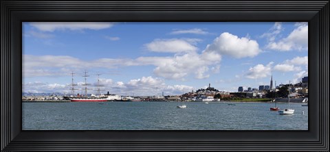Framed Boats in the bay, Transamerica Pyramid, Coit Tower, Marina Park, Bay Bridge, San Francisco, California, USA Print