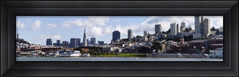 Framed Buildings at the waterfront, Transamerica Pyramid, Ghirardelli Building, Coit Tower, San Francisco, California, USA Print