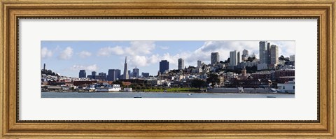 Framed Buildings at the waterfront, Transamerica Pyramid, Ghirardelli Building, Coit Tower, San Francisco, California, USA Print