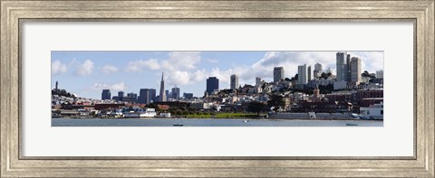 Framed Buildings at the waterfront, Transamerica Pyramid, Ghirardelli Building, Coit Tower, San Francisco, California, USA Print