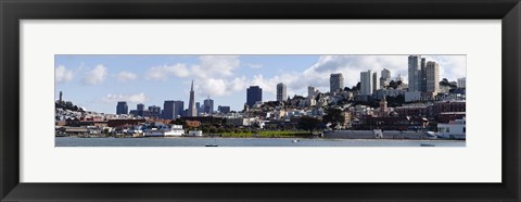 Framed Buildings at the waterfront, Transamerica Pyramid, Ghirardelli Building, Coit Tower, San Francisco, California, USA Print