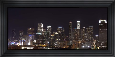 Framed Buildings lit up at night, Los Angeles, California, USA 2011 Print