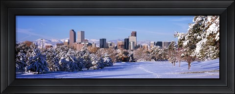 Framed Denver city in winter, Colorado Print