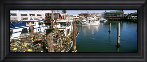Framed Fishing boats at a dock, Fisherman&#39;s Wharf, San Francisco, California, USA Print