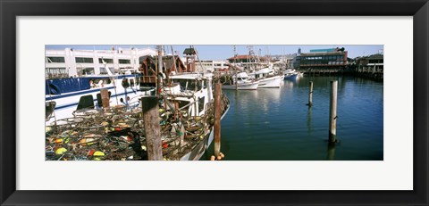 Framed Fishing boats at a dock, Fisherman&#39;s Wharf, San Francisco, California, USA Print