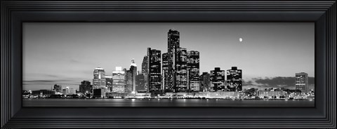 Framed Buildings at the waterfront, River Detroit, Detroit, Michigan, USA Print