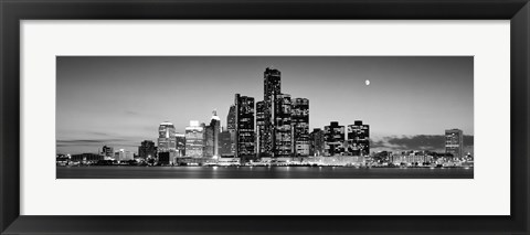 Framed Buildings at the waterfront, River Detroit, Detroit, Michigan, USA Print