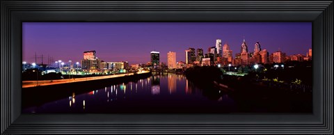 Framed Buildings lit up at the waterfront, Philadelphia Print