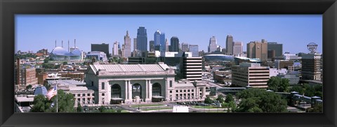 Framed Union Station with city skyline in background, Kansas City, Missouri, USA Print