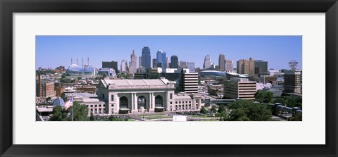 Framed Union Station with city skyline in background, Kansas City, Missouri, USA Print