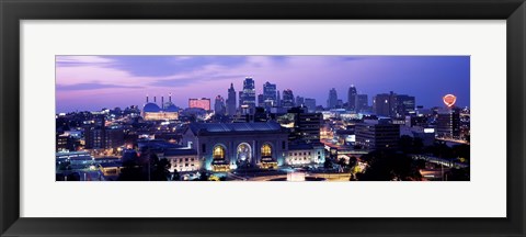 Framed Union Station at sunset with city skyline in background, Kansas City, Missouri Print