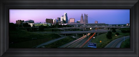 Framed Highway interchange and skyline at sunset, Kansas City, Missouri, USA Print