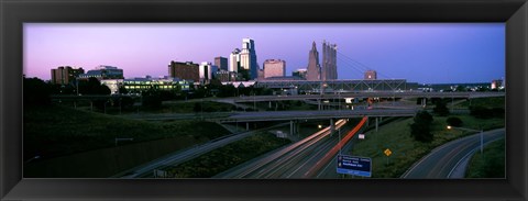 Framed Highway interchange and skyline at sunset, Kansas City, Missouri, USA Print