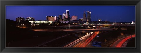 Framed Highway interchange and skyline at dusk, Kansas City, Missouri, USA Print