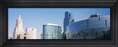 Framed Low angle view of downtown skyline, Sprint Center, Kansas City, Missouri, USA Print