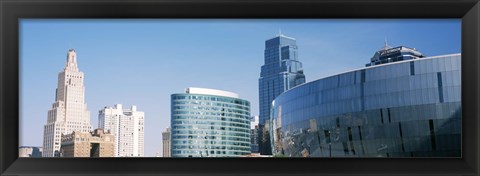 Framed Low angle view of downtown skyline, Sprint Center, Kansas City, Missouri, USA Print