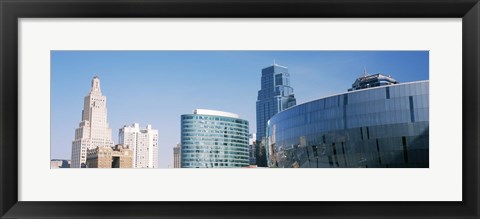 Framed Low angle view of downtown skyline, Sprint Center, Kansas City, Missouri, USA Print