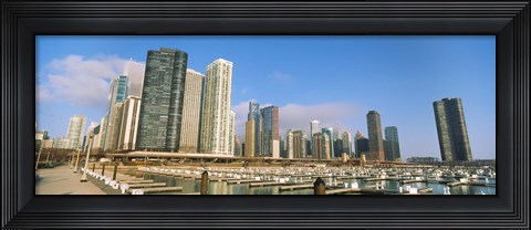 Framed Columbia Yacht Club with buildings in the background, Lake Point Tower, Chicago, Cook County, Illinois, USA Print