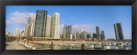 Framed Columbia Yacht Club with buildings in the background, Lake Point Tower, Chicago, Cook County, Illinois, USA Print