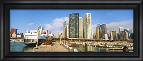 Framed Columbia Yacht Club with city skyline, Chicago, Cook County, Illinois, USA Print