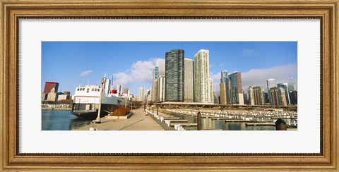 Framed Columbia Yacht Club with city skyline, Chicago, Cook County, Illinois, USA Print