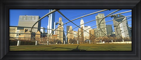 Framed Jay Pritzker Pavilion with city skyline in the background, Millennium Park, Chicago, Cook County, Illinois, USA Print