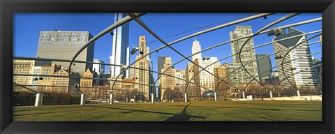 Framed Jay Pritzker Pavilion with city skyline in the background, Millennium Park, Chicago, Cook County, Illinois, USA Print