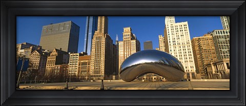 Framed Cloud Gate sculpture with buildings in the background, Millennium Park, Chicago, Cook County, Illinois, USA Print