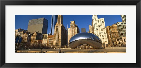 Framed Cloud Gate sculpture with buildings in the background, Millennium Park, Chicago, Cook County, Illinois, USA Print