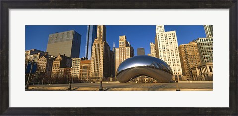 Framed Cloud Gate sculpture with buildings in the background, Millennium Park, Chicago, Cook County, Illinois, USA Print