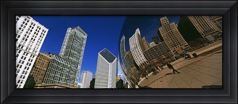Framed Reflection of buildings on Cloud Gate sculpture, Millennium Park, Chicago, Cook County, Illinois, USA Print
