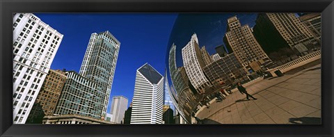 Framed Reflection of buildings on Cloud Gate sculpture, Millennium Park, Chicago, Cook County, Illinois, USA Print