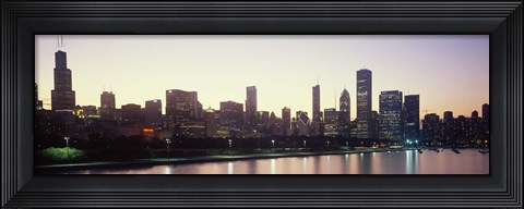 Framed City skyline with Lake Michigan and Lake Shore Drive in foreground at dusk, Chicago, Illinois, USA Print