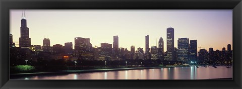 Framed City skyline with Lake Michigan and Lake Shore Drive in foreground at dusk, Chicago, Illinois, USA Print