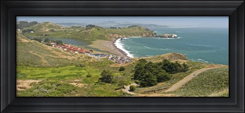 Framed High angle view of a coast, Marin Headlands, Rodeo Cove, San Francisco, Marin County, California, USA Print