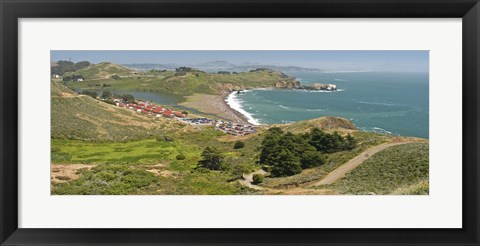 Framed High angle view of a coast, Marin Headlands, Rodeo Cove, San Francisco, Marin County, California, USA Print