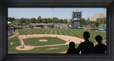 Framed Spectator watching a baseball match at stadium, Raley Field, West Sacramento, Yolo County, California, USA Print