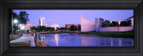 Framed Buildings at the waterfront, Arkansas River, Wichita, Kansas, USA Print