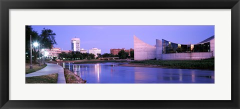 Framed Buildings at the waterfront, Arkansas River, Wichita, Kansas, USA Print