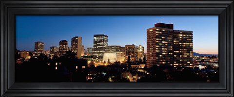 Framed Skyline at dusk, Oakland, California Print