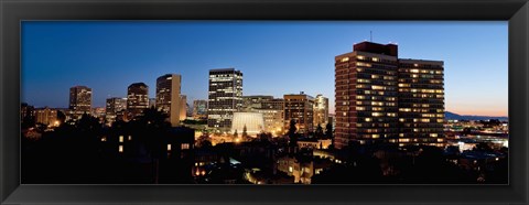 Framed Skyline at dusk, Oakland, California Print